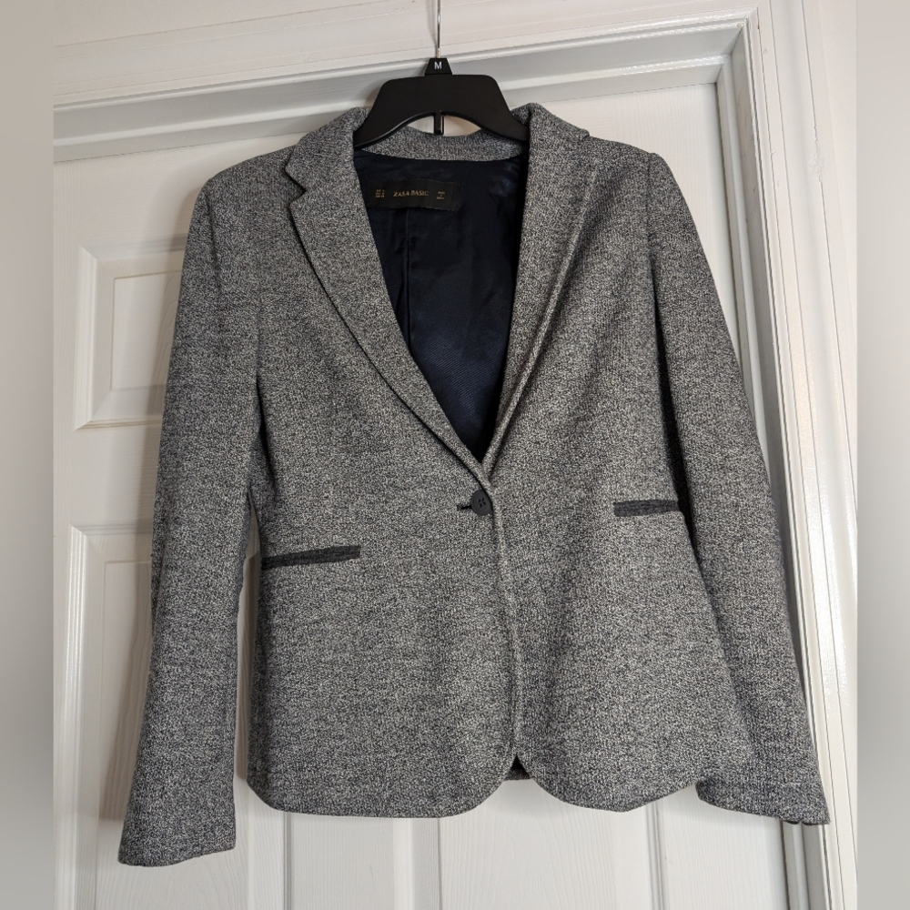Zara Basic Gray Blazer With Elbow Patches